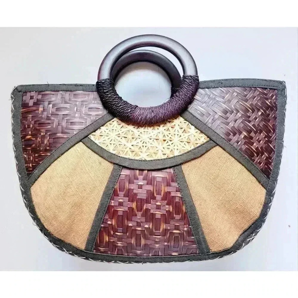 Unbranded Handbags - Vintage Unique Wood Exterior Satchel Top Handle Bag Vacation Resortwear Summer